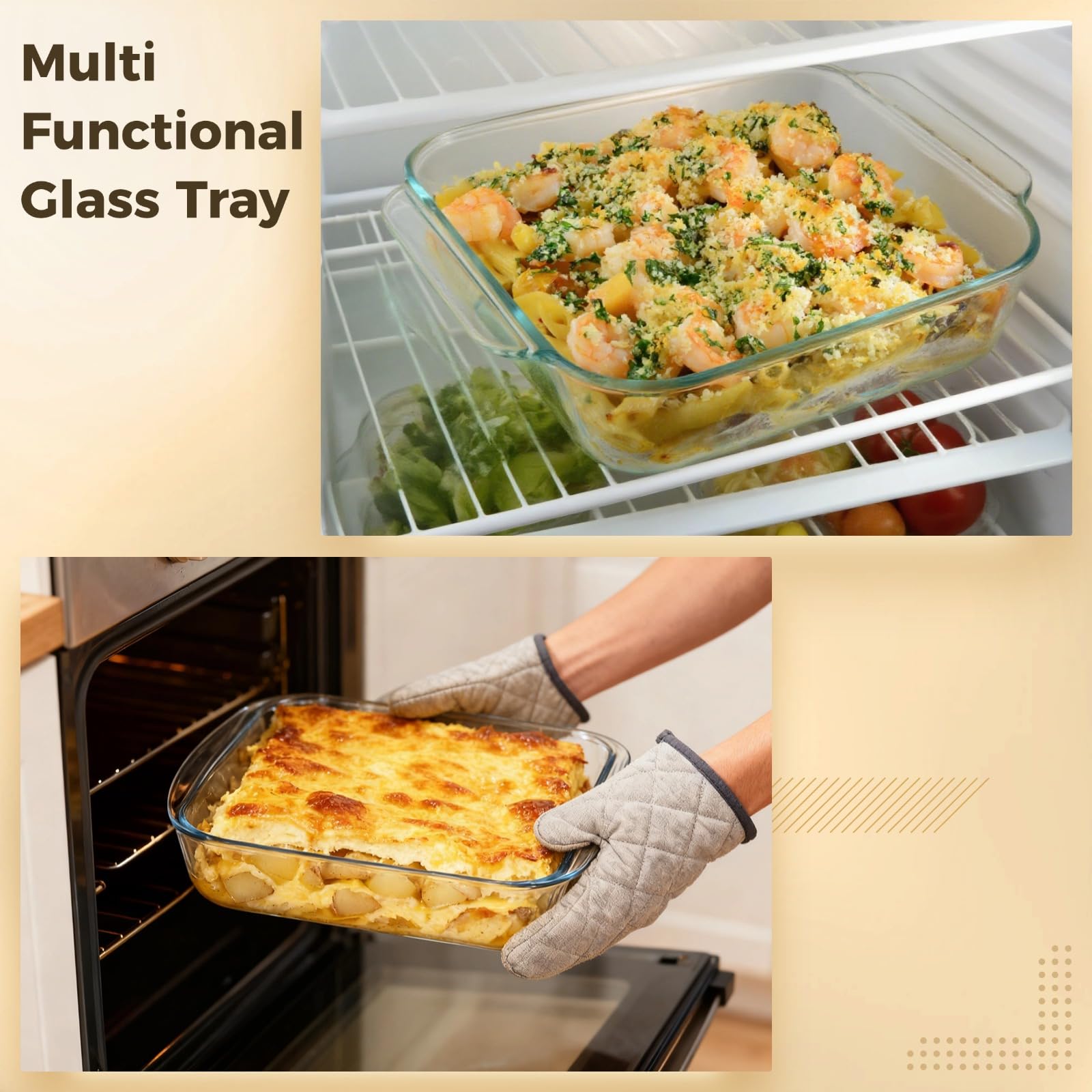 Glas-Auflaufform, Glas-Backform, quadratische Glasbackform für den Backofen, Auflaufform aus gehärtetem Glas zum Kochen, Gratinieren, Servieren, 1,8 L, 60,87 fl oz, 8,7 x 8,7 x 2 in