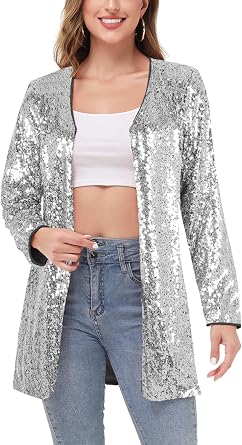 Anna-Kaci Womens Open Front Sequin Coat Las Vegas Blazer Party Club Cocktail Jacket Outerwear