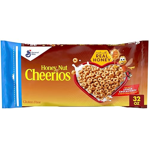 Cheerios Honey Nut Breakfast Cereal, Gluten Free, Value Bag, 32 oz | Real Honey & Natural Almond Flavor, Can Help Lower Cholesterol, Excellent Source of Vitamin D, 22g Whole Grain per Serving