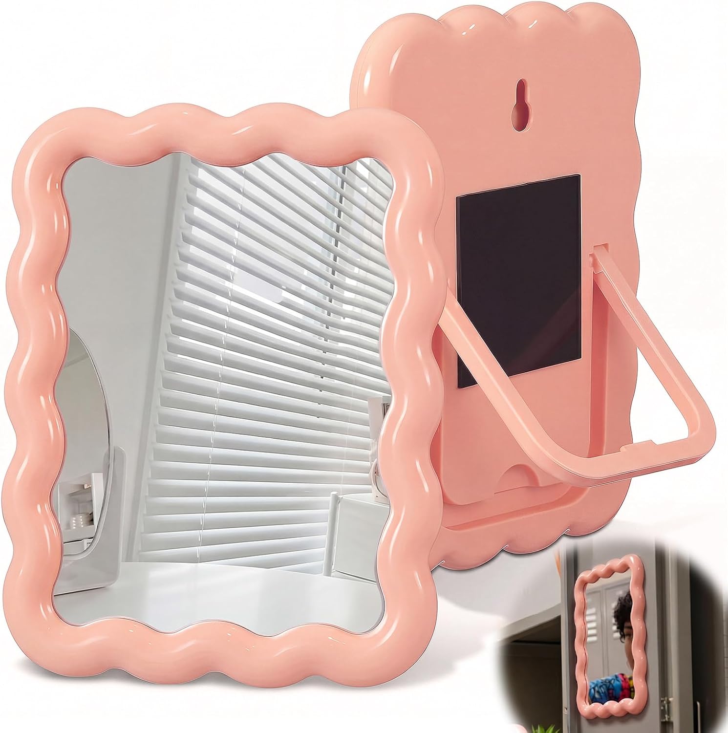 Novabright Wave Shaped Magnetic Locker Mirror Pink Makeup Mirror 6.7 x 5.3 Inch Portable Hanging Folding Table Standing Vanity Mirrors Cute Desk Accessories for Locker Office Home Cubicle Novabright Wave Shaped Magnetic Locker Mirror Pink Makeup Mirror 6.7 x 5.3 Inch Portable Hanging Folding Table Standing Vanity Mirrors Cute Desk Accessories for Locker Office Home Cubicle
