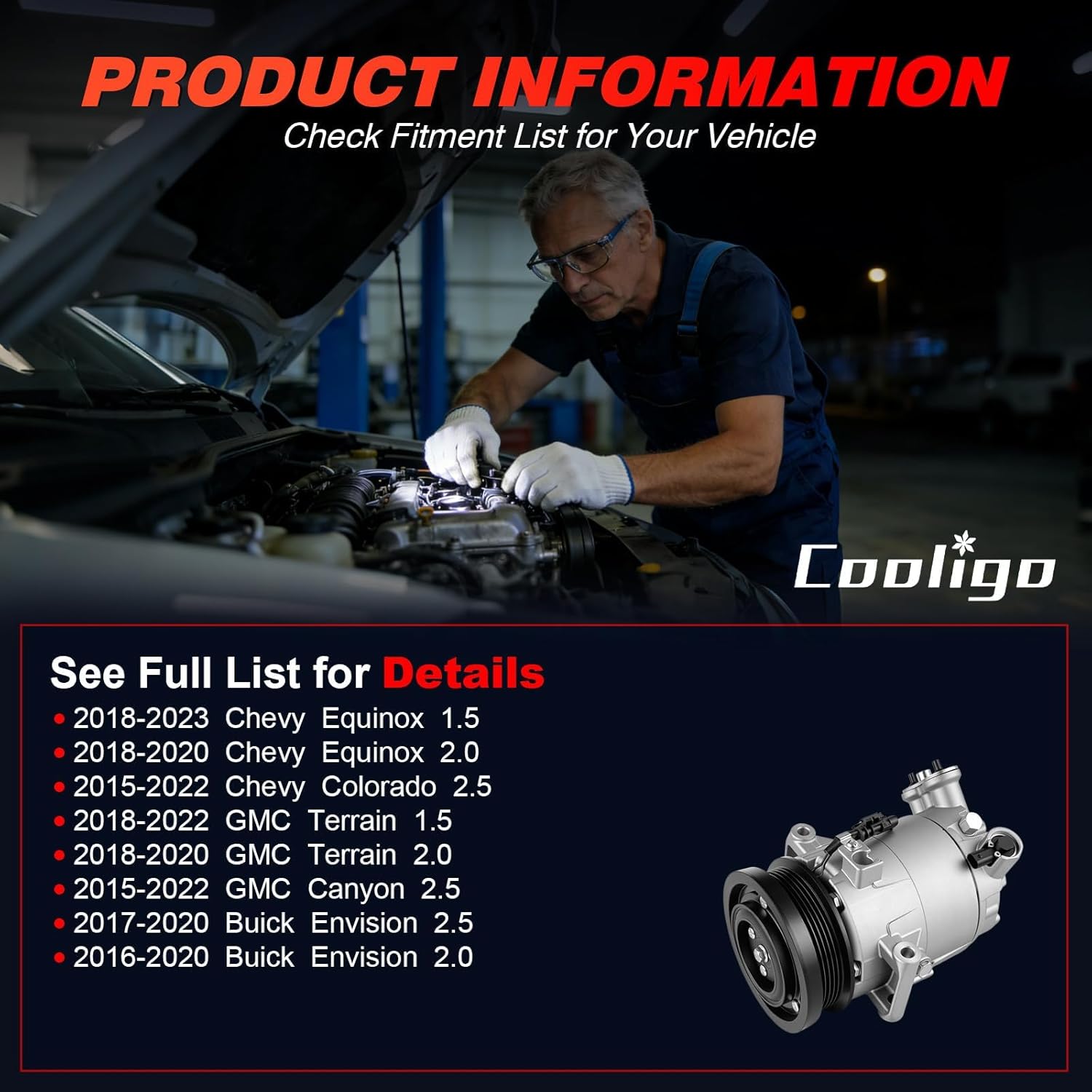 CO 11483C A/C Air Conditioner Compressor Fit for Chevrolet Equinox 2018-2020,GMC Terrain 2015-2022,Replaces 25696004,84635616