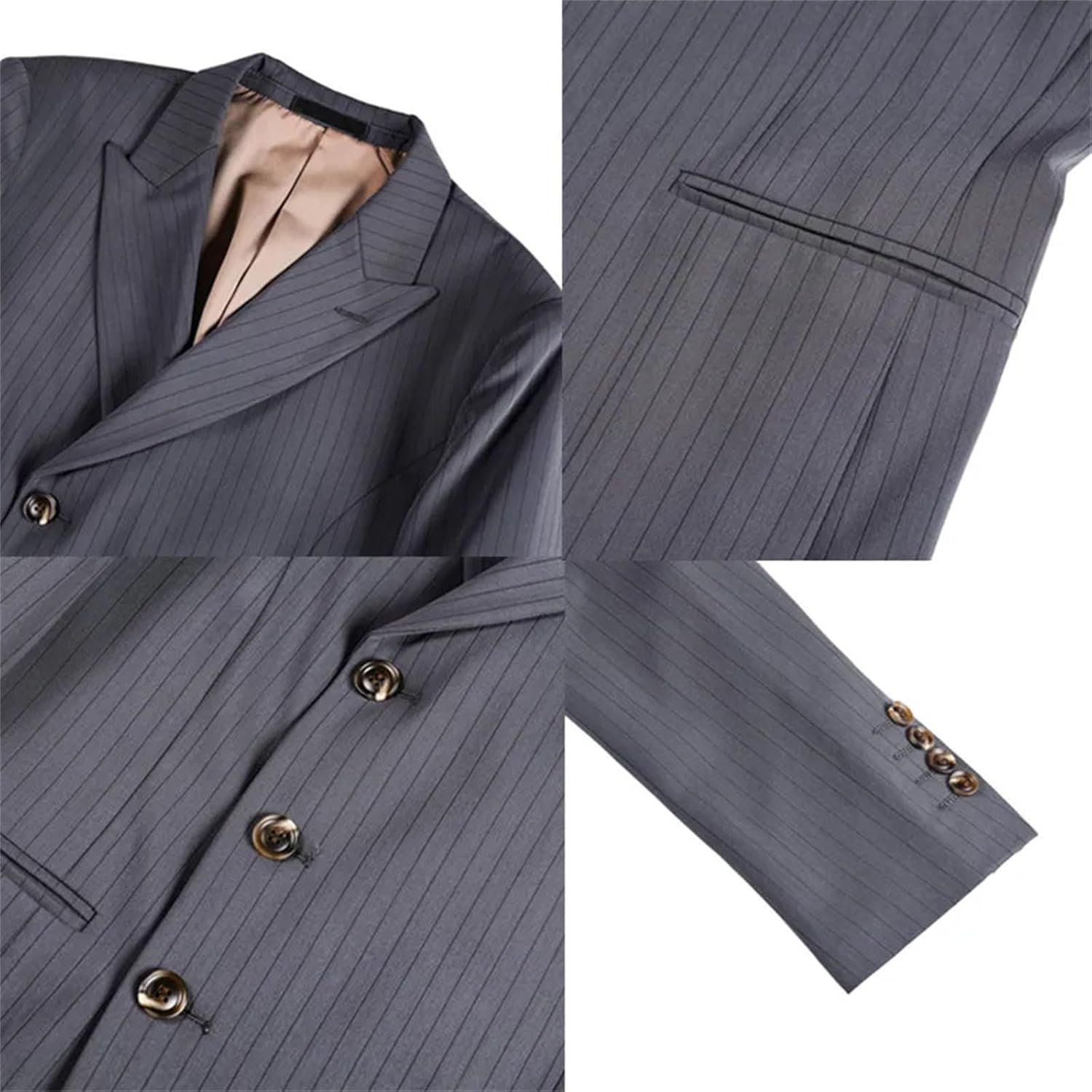 Men's plus Size Single-Breasted 3-Button Striped Blazers Formal Business Suit Jacket with Center