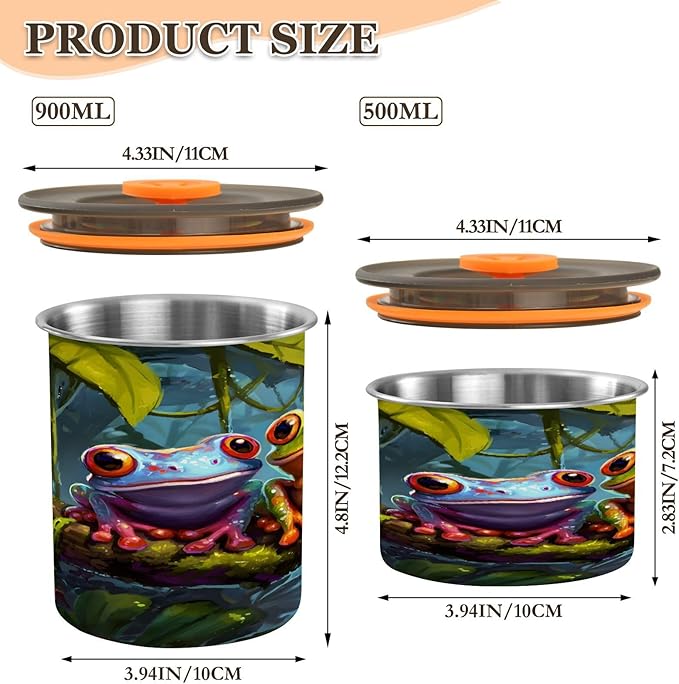 ALAZA Frog Tropical 3d Coffee Canister 17oz con Tapa miniatura 3
