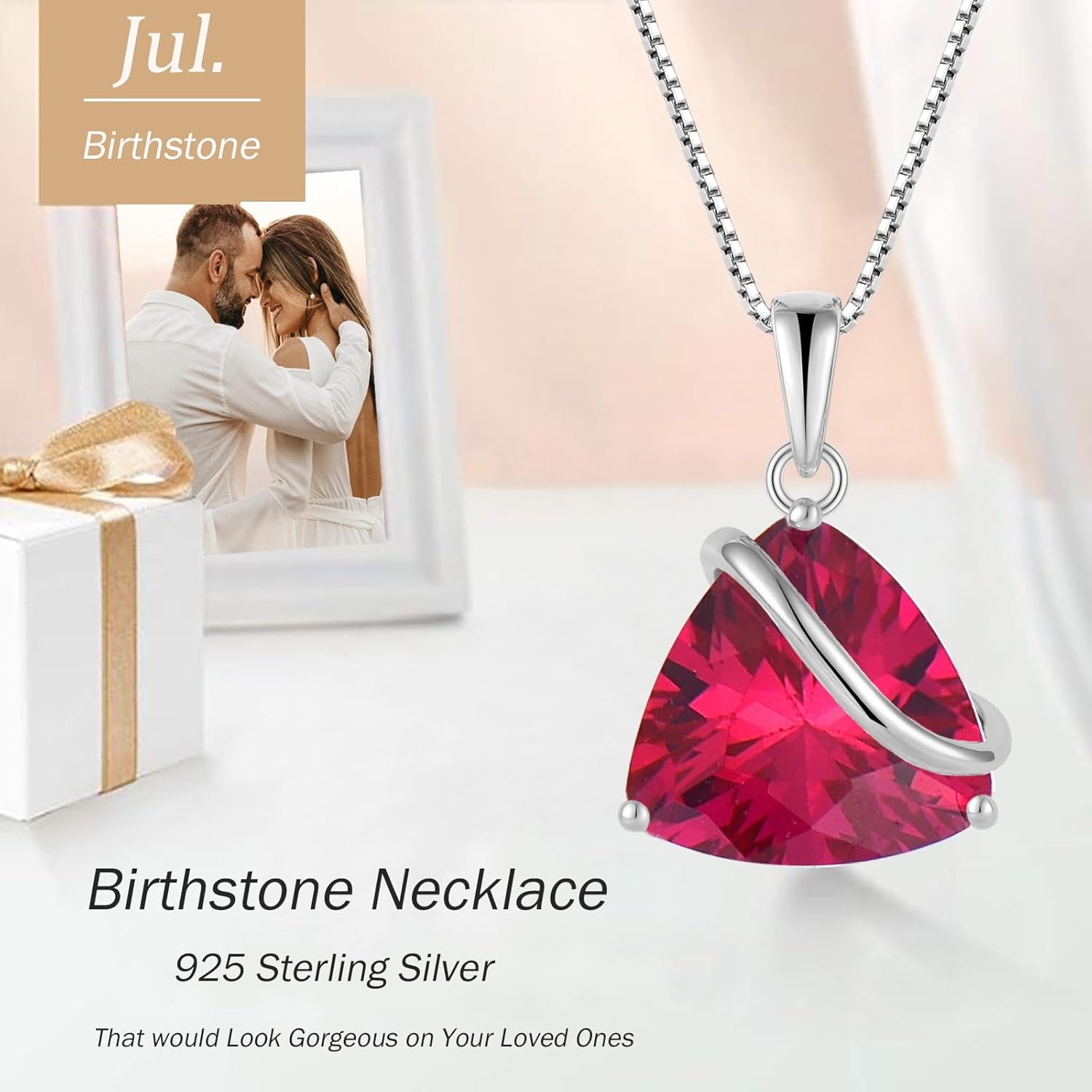 Birthstone Necklace for Women 925 Sterling Silver Triangle cut CZ Halo Pendant Necklaces Infinity Jewelry Gift for Birthday Christmas Mother's Day - Image 2