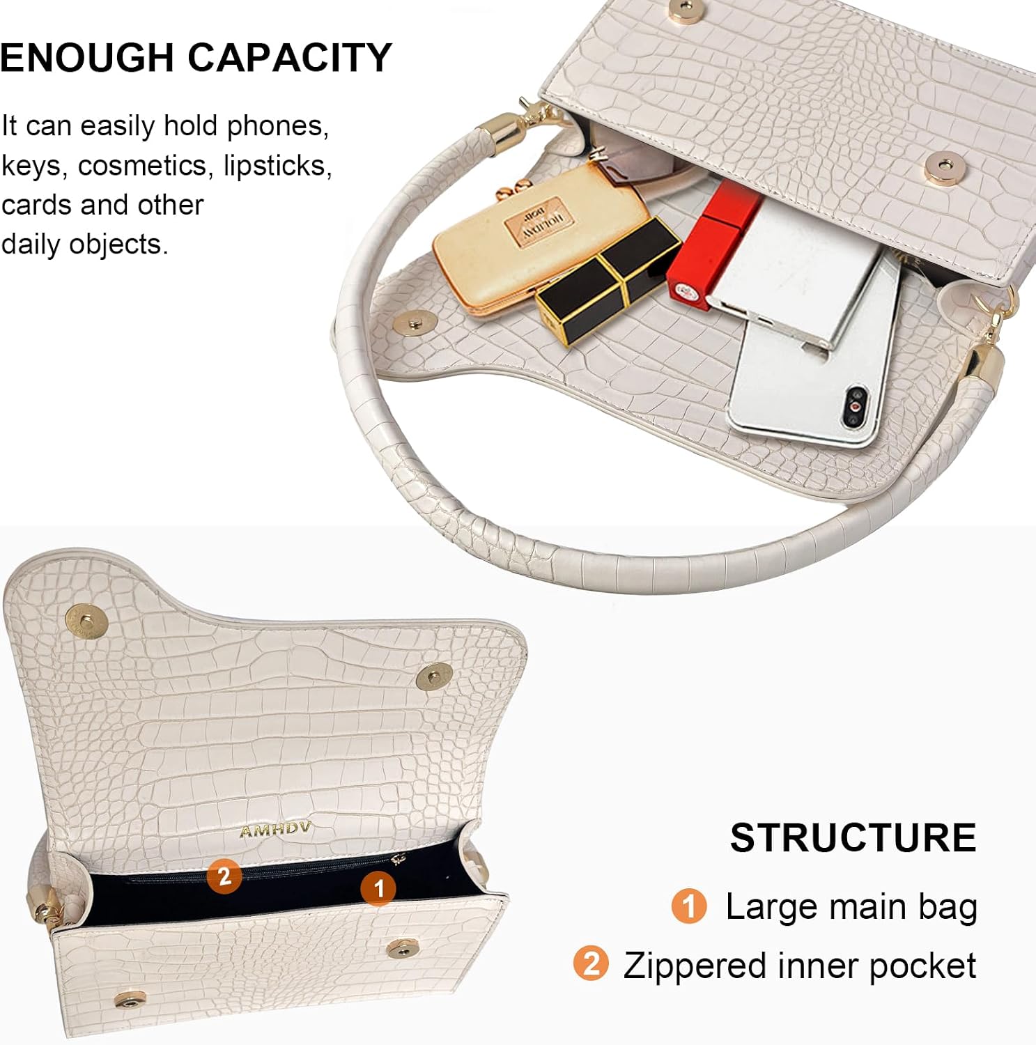 AMHDV Retro Classic Clutch Shoulder Bag Crocodile Pattern Small Crossbody Handbag for Women