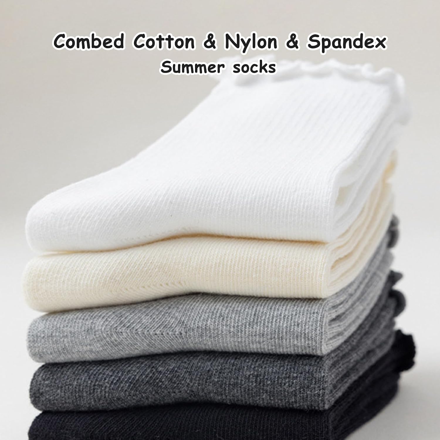 Toddler Girls Socks with Ruffle Solid Dress Socks Black White Cream Gray 4 Pairs 1-12 Years