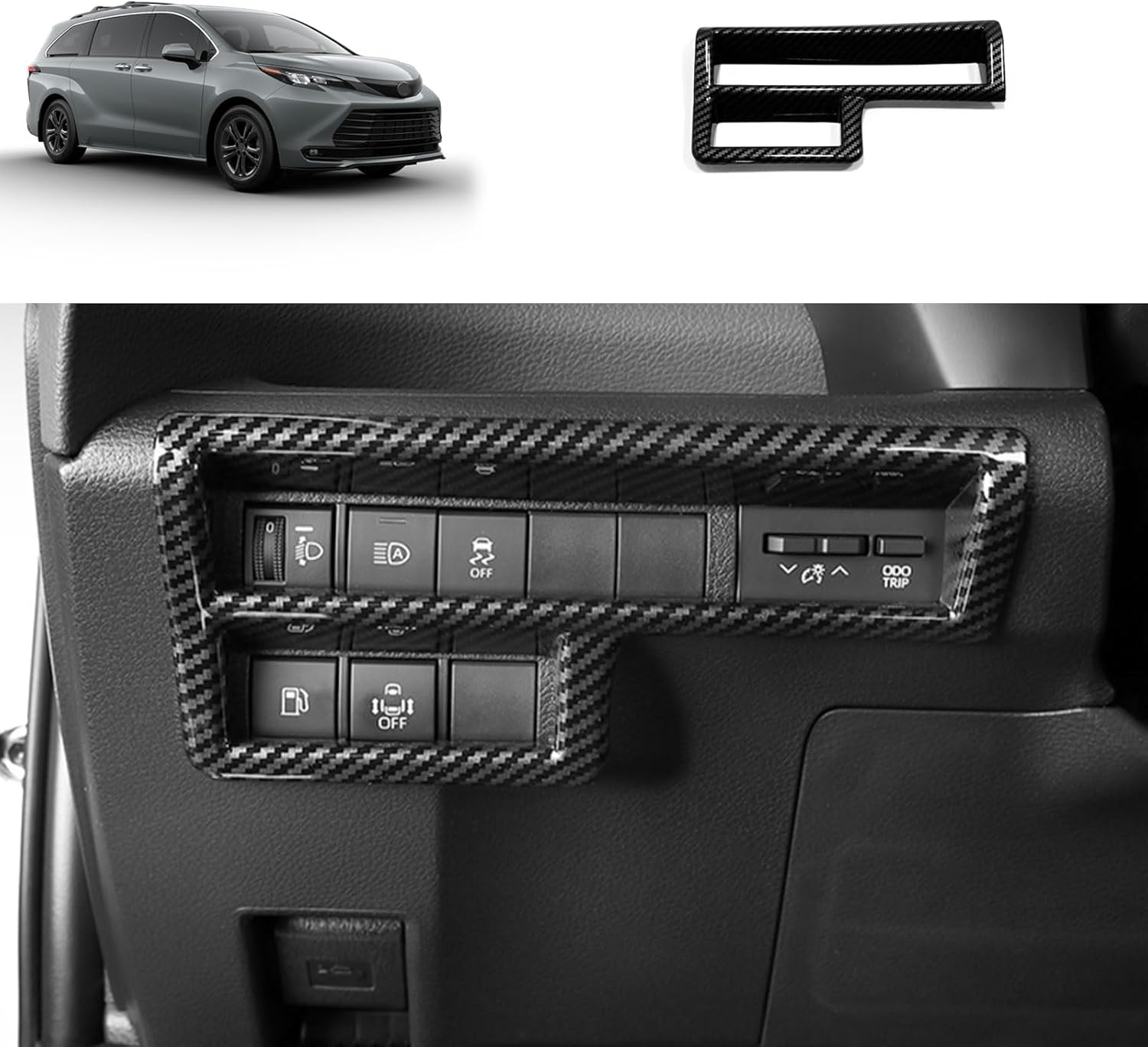 Headlight Adjustment Panel Cover Compatible with Toyota Sienna 2021 2022 2023 Headlight Adjustment Button Switch Panel Trim Car Accessories ABS 1PCS(Carbon Fiber Style)