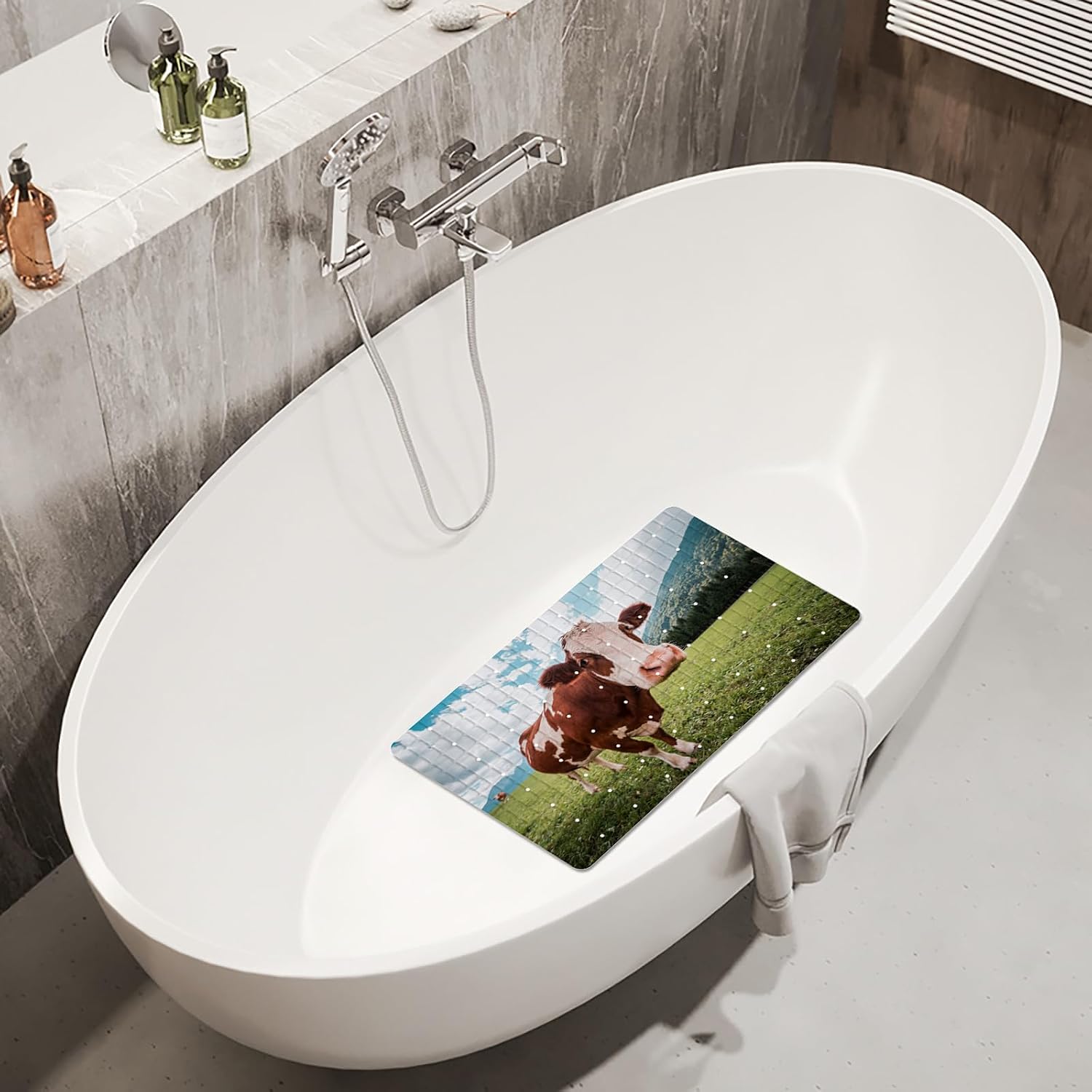 Rustic Bathtub Mat Non Slip for Kids Bath Tub Shower Mat Non-Slip Farmhouse Cute Cow Bath Mat for Tub Bathtub Mats with Suction Cups and Drain Holes Bathroom Soft Showermat 15"x27",Cute Cow