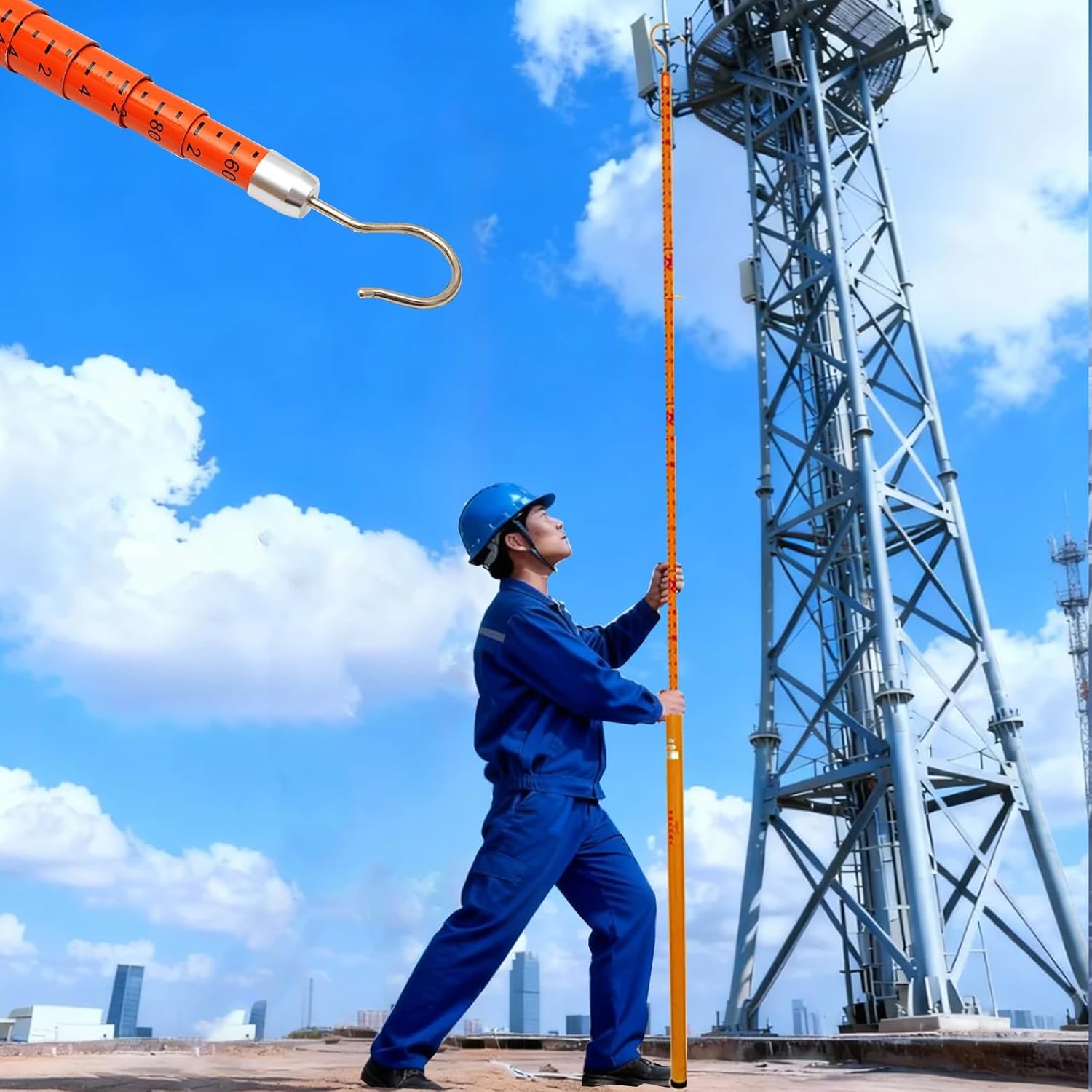 Telescoping Height Measuring Device for Communication Towers - 16.4 ft Insulated Surveying Rod for Elevated Work Sites, High Voltage Safety, Durable & Portable,5 m/16.4 ft