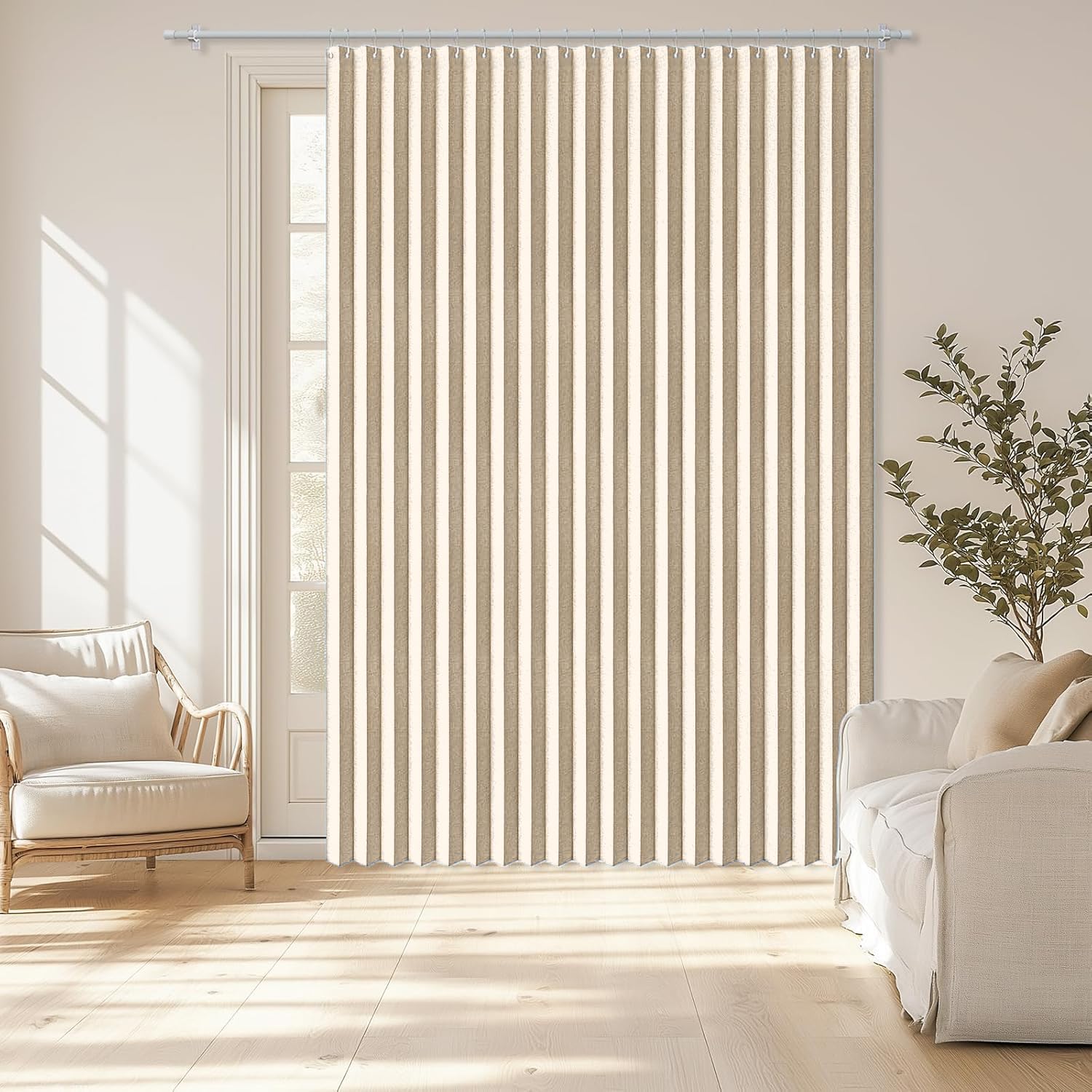Cortina magnética Plegable con Ganchos, Ideal para cocinas, Interiores, Salones y dormitorios.-Beige- W180xH200cm