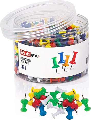 600 Rubex Push Pins, Colorful Push Pins, Assorted Multi Colored Plastic Head, Standard Thumb Tacks with Steel Point, Push Pins for Cork Boards for Walls, Poster Board or Pin Board, 600 Count