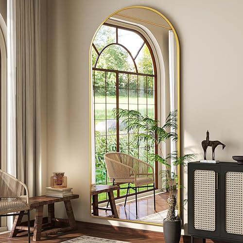 Miniatura 8 de BEAUTYPEAK Espejo de cuerpo completo con arco de 71 x 30 pulgadas, espejo de pared para colgar o inclinar con parte superior arqueada con soporte