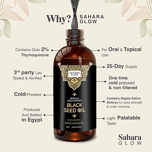 Miniatura 2 de Zamann Naturals Aceite de semilla negra  100% puro Nigella Sativa, 1 vez prensado en frío y sin filtrar, fabricado en Egipto, alta timoquinona, 4.2
