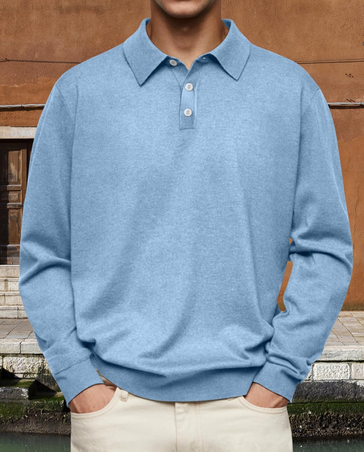 Mens Casual Knit Polo Collared Sweatershirt Business Fall Winter Long Sleeve Solid Color Color versatile Top - Image 3