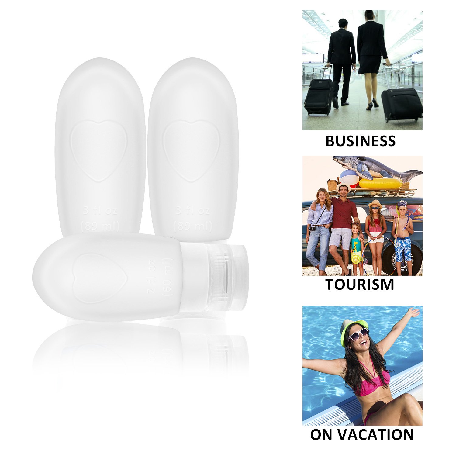 Oursunshine Travel Bottles, Leakproof Silicone Refillable Travel Containers, Squeezable Travel Tube Sets Cosmetic Toiletry Containers for Shampoo Lotion Soap, 3 FL OZ : Beauty & Personal Care