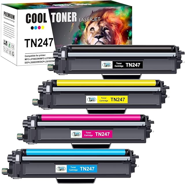 Cool Toner Compatible TN-243CMYK Toner Value Pack for Brother TN247 TN-247 TN243 DCP-L3550CDW DCP-L3510CDW HL-L3210CW MFC-L3770CDW HL-L3230CDW MFC-L3750CDW MFC-L3730CDN (Black Cyan Yellow Magenta)