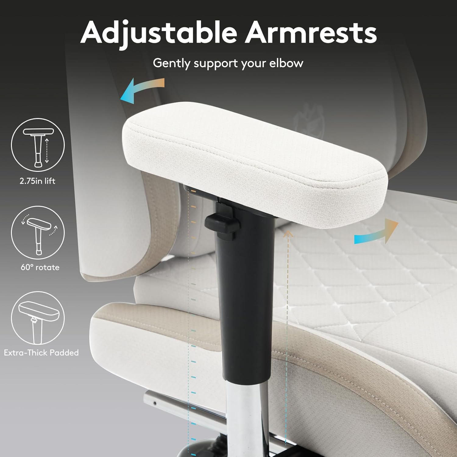 Gaming Chair Breathable Fabric,Computer Office Chair with Footrest,Massage Lumbar Support and Gel Pad,Ergonomic Reclining Gamer Chair with Adjustable Armrests and Spring Cushion Beige - Image 9