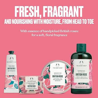 The Body Shop British Rose Collection Gift Set - 4 Piece Set, Shower Gel, Body Butter, Hand Cream, Bar Soap, Vegan