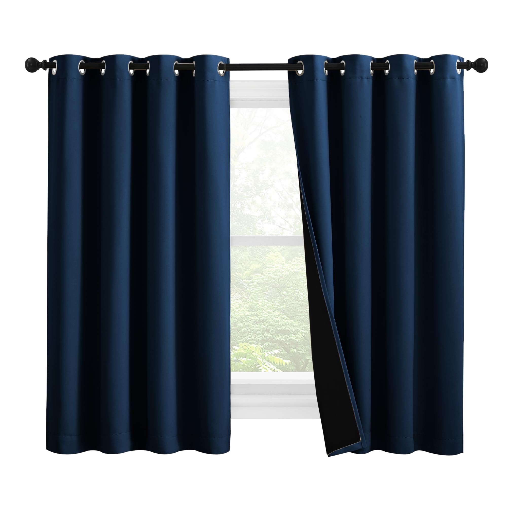 NICETOWN 100% Blackout Curtains with Black Liners, Thermal Insulated Full Blackout 2-Layer Lined Drapes, Noise Cancellation Window Draperies for Dining Room (Moroccan Blue, 2 Panels, 55" W by 57" L)