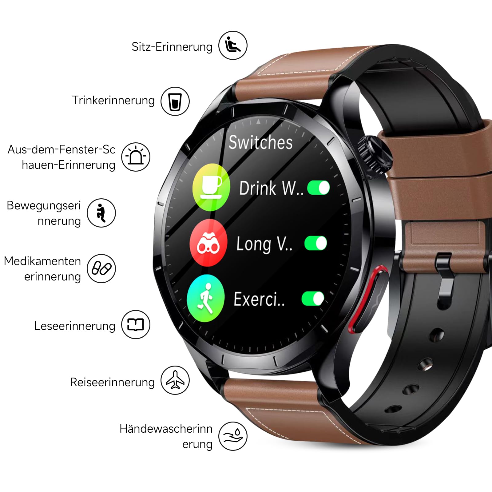 2026 Neu Smartwatch Herren mit EKG/HRV/BMI/Blutdruckmessung/Harnsäure, 1,43" AMOLED Gesundheitsuhr mit 24H Blutdruck SpO2 Herzfrequenz Schlafmonitor SOS-Notruf Fitnessuhr Android/iOS