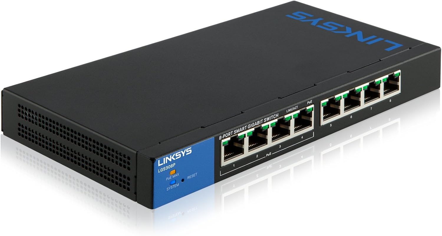Best Deal Linksys Business LGS308P 8-Port Gigabit Ethernet Smart Managed Switch PoE+ (72W)