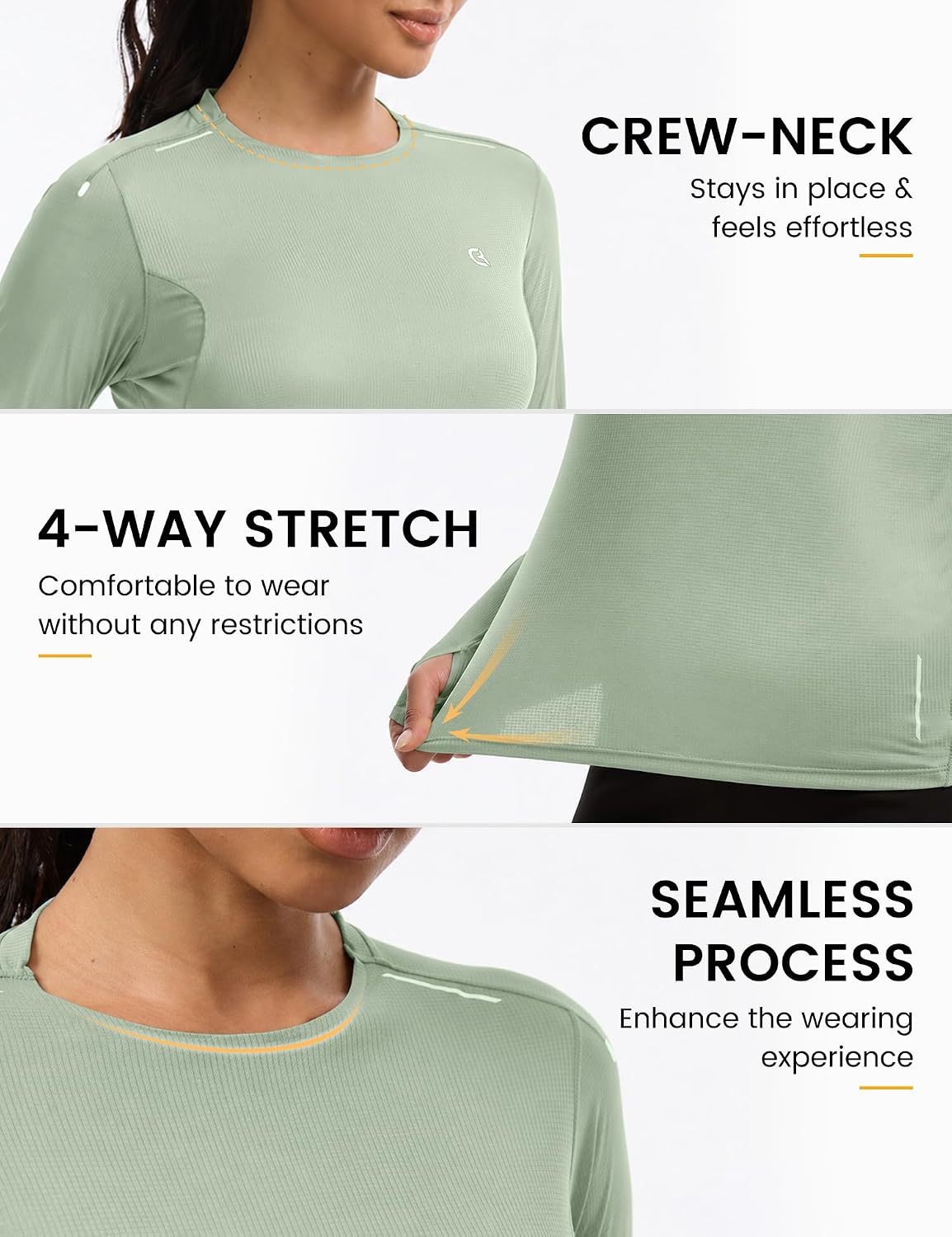 Long Sleeve Running Shirts for Women with Window Watch & Thumb Hole, Moisture-Wicking Reflective Workout Gym Tops