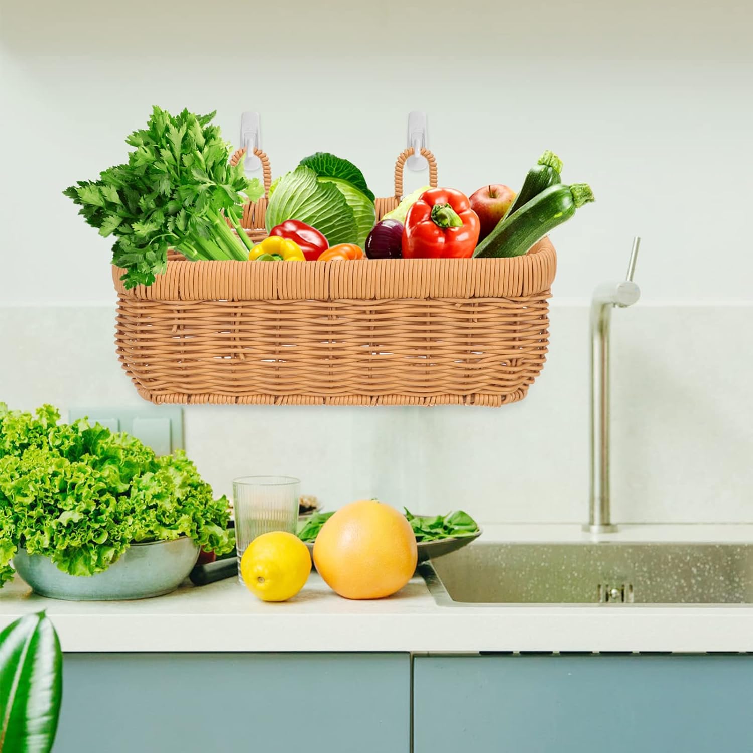 Zerodeko Ginger Garlic Storage Basket Hanging Fruit Hammock Hanging Baskets for Kitchen Woven Wall Hangings Wall Storage Basket Sundries Storage Bin Wall Basket Chic Vegetarian Diet Pp