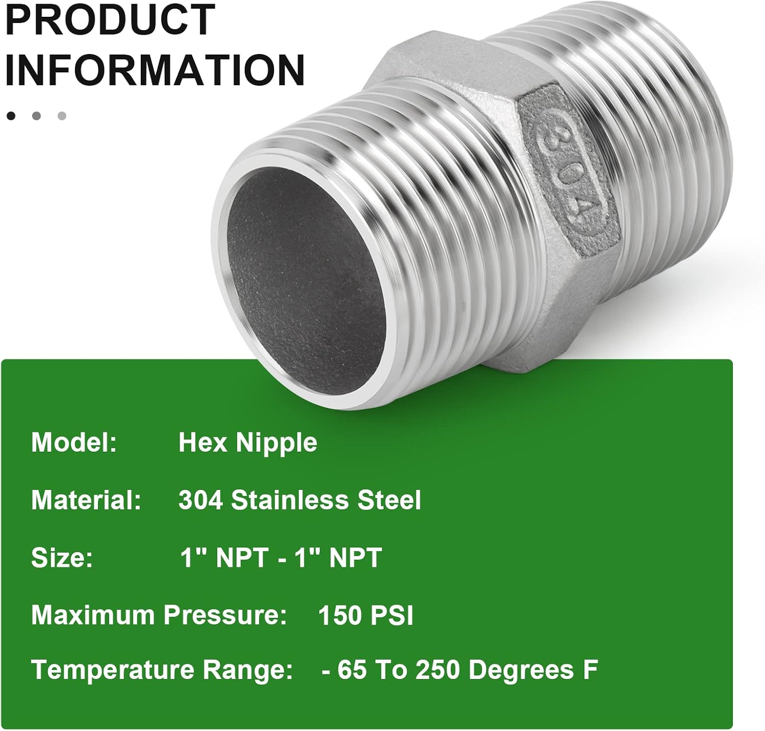 TAISHER 5PCS Cast 304 Stainless Steel Hex Nipple, Pipe Fitting 1-Inch Male Pipe x 1-Inch Male Pipe
