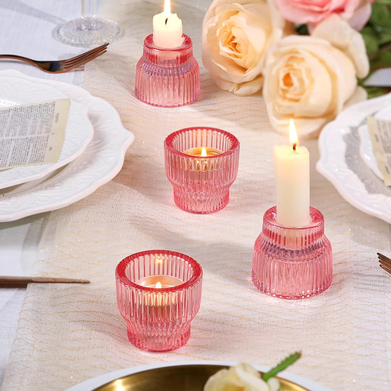 12 portacandele conici rosa, portacandele in vetro, portacandele per lumini, centrotavola per matrimoni, decorazioni da tavola, portacandele votivi per feste e decorazioni per la casa