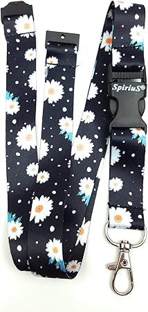 SpiriuS Cordino Da Collo Con Porta Badge In Plastica Morbida Per Chiavi Di Identificazione Mobile Mp3 Porta USB (fiori Unici In Nero - Foto 2