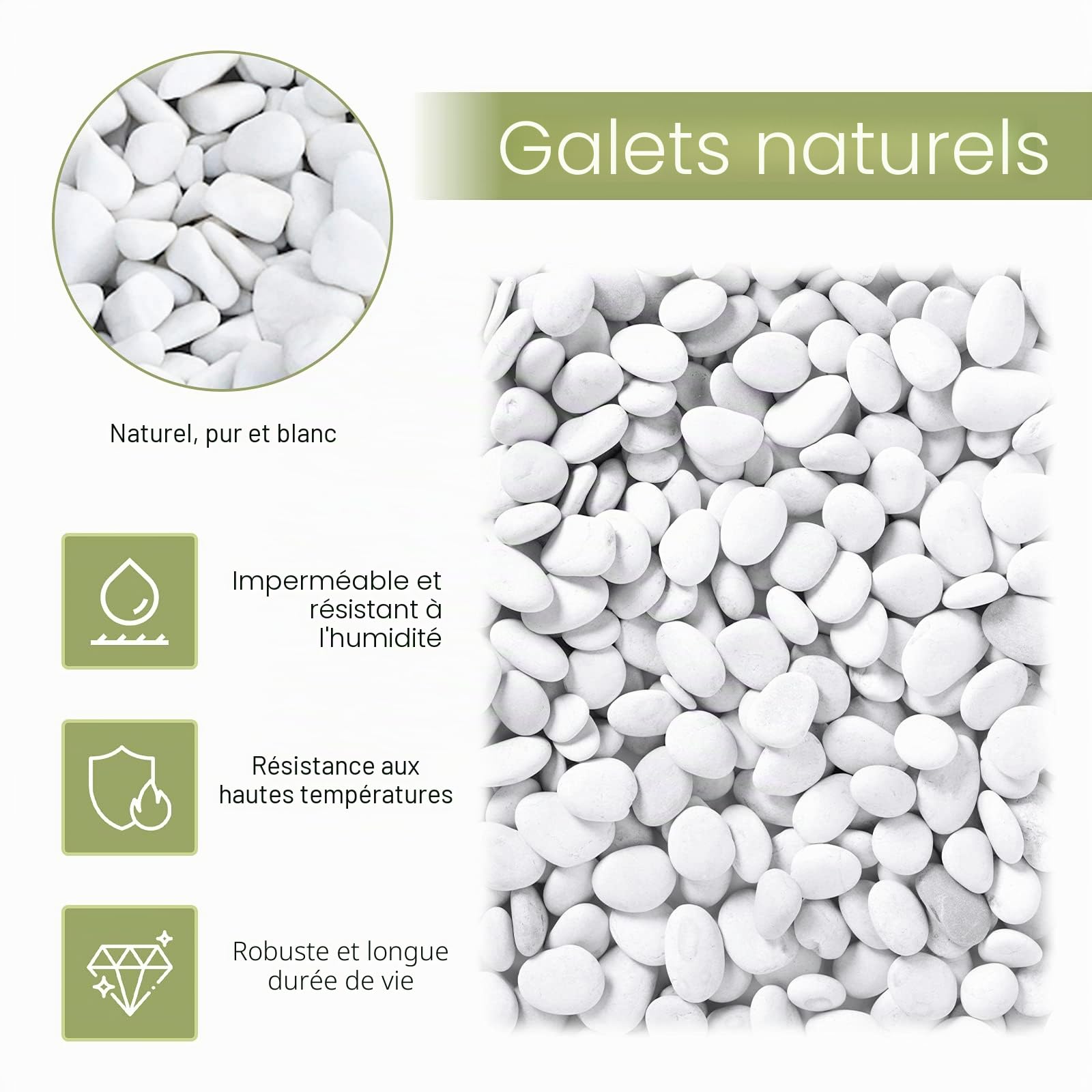 Gravier Galets Pierres Petits Cailloux de Marbre Blanc Naturels Cailloux Décoratifs Blancs pour Aquarium Décorations de Jardin Pots de Fleurs et Plantes Vase, 500g