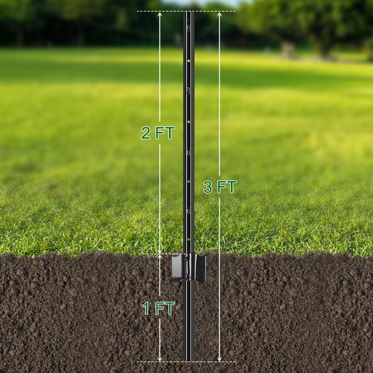 Metal Fence Post 3 Feet Pack of 10, T Post for Wire Fencing, U Post for Temporary Fencing, Garden Wire Mesh and Signs, Small Pet Enclosure