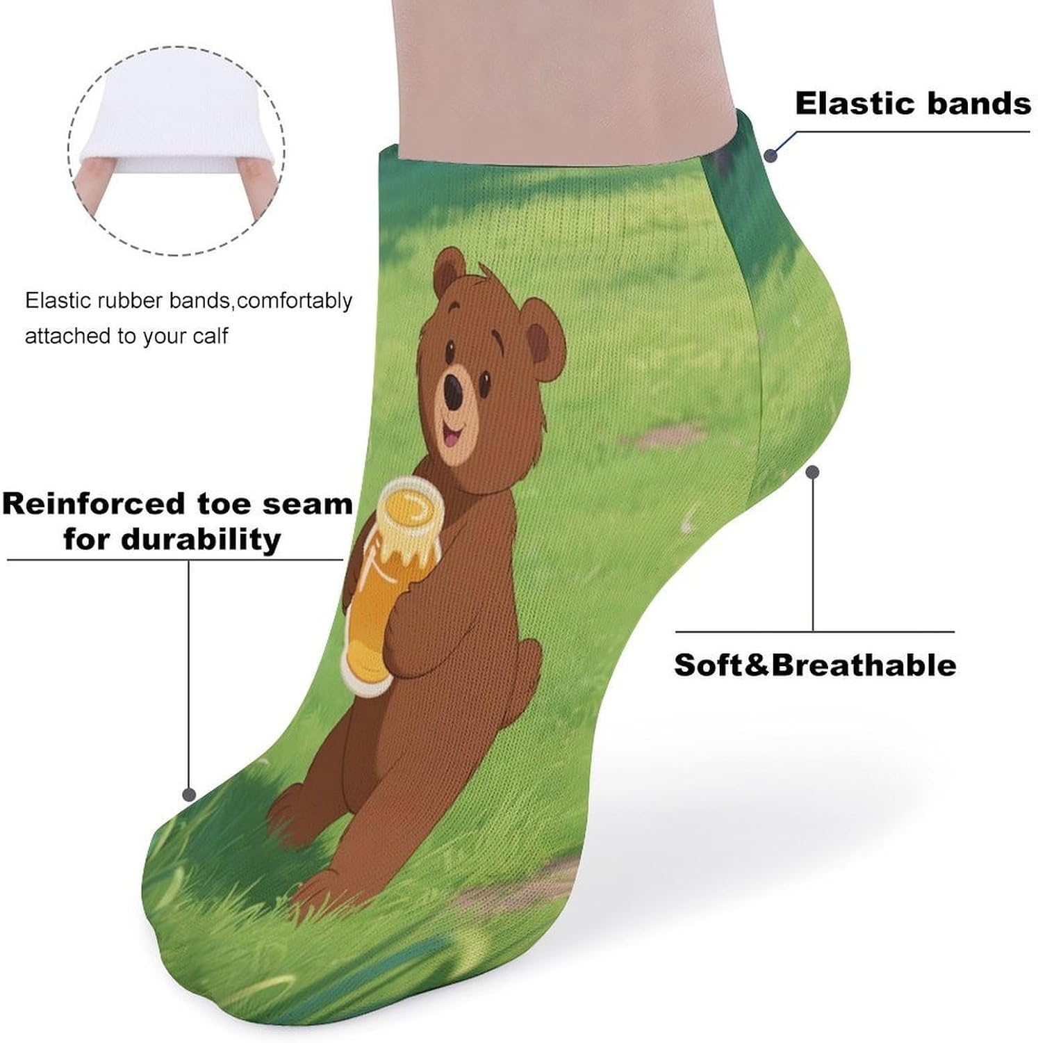 Socks for Men Women 5 Pairs Short Ankle Socks | Brown Bear Low Cut Casual Crew Sock Cute Breathable Athletic Socks Non Slip No Show Sock
