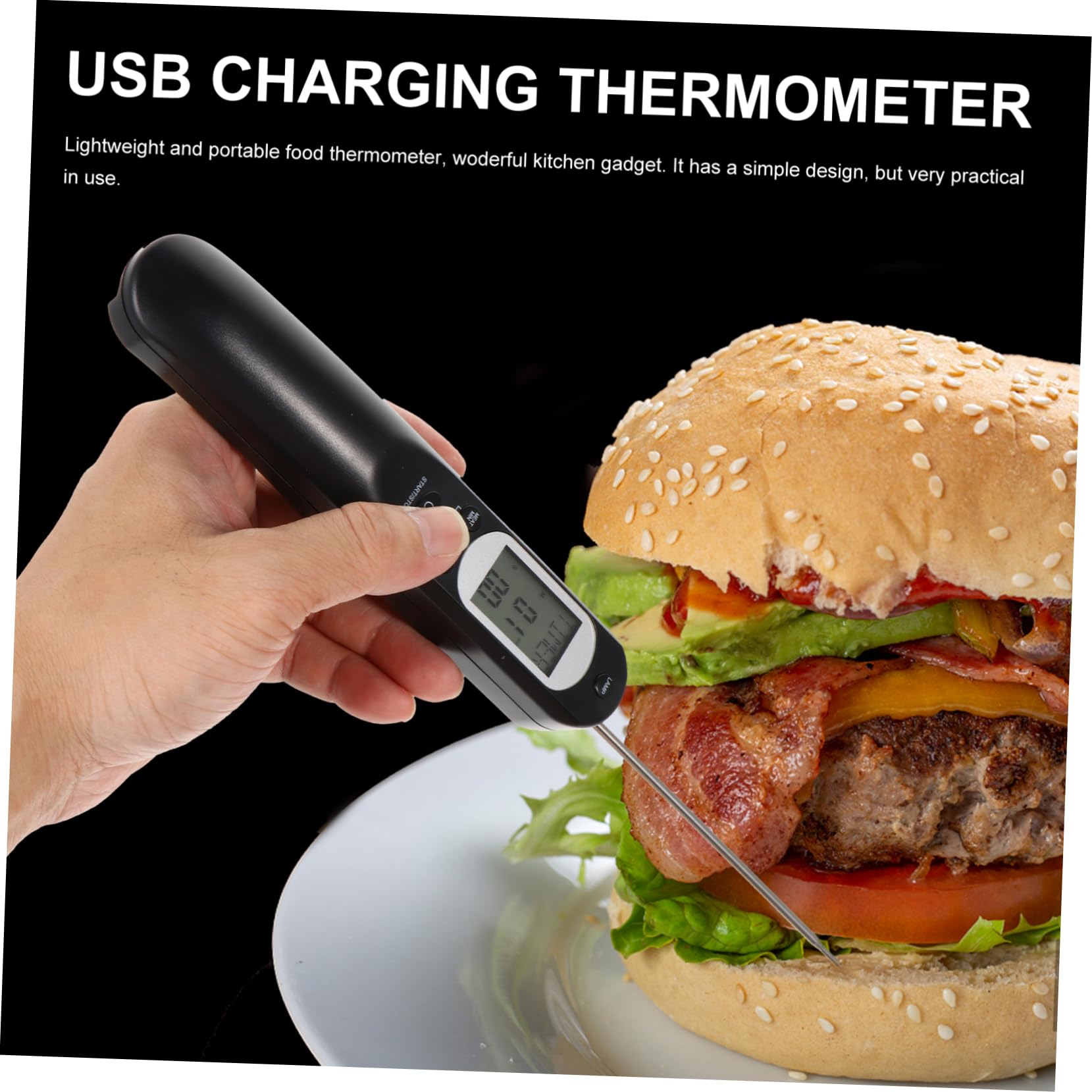 Termometro Digitale per Carne e Bistecca, Set 1 Nero Abs