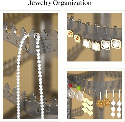Miniatura 4 de Soporte giratorio de 360 aretes y organizador de joyas estante de joyería de 4 niveles soporte clásico 156 agujeros y 160 ranuras para mujeres y
