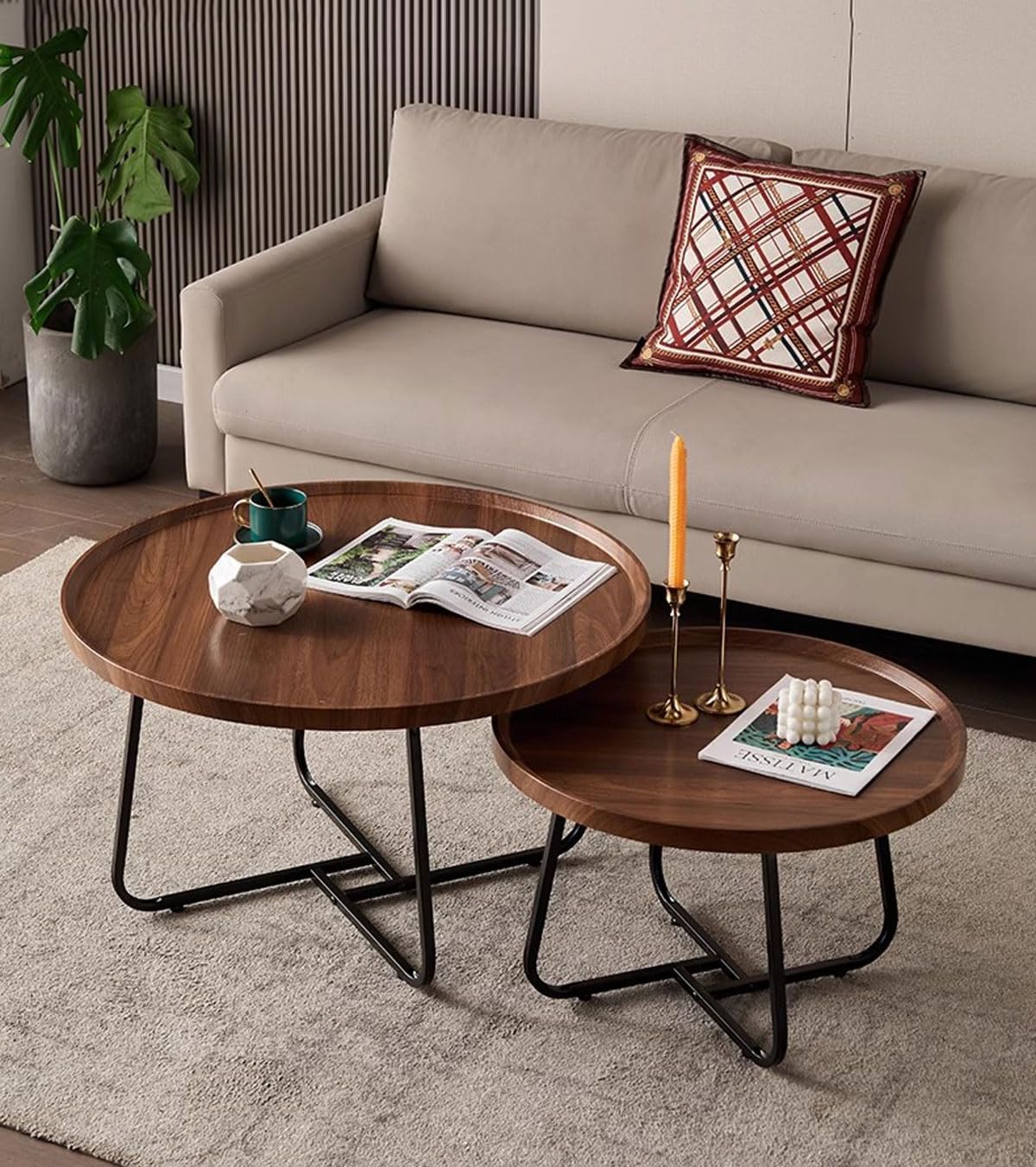 IKSII 2Piece Set Modern Round Coffee Tables for Living
