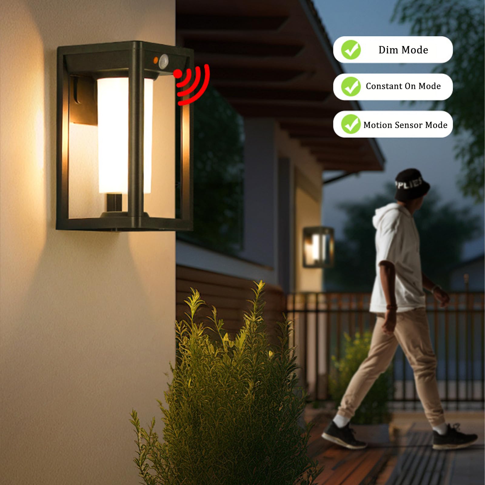 Luces solares LED regulables de pared para exteriores, apliques de seguridad de aluminio impermeable IP65 con sensor de movimiento, 3 modos para puerta delantera, jardín, garaje