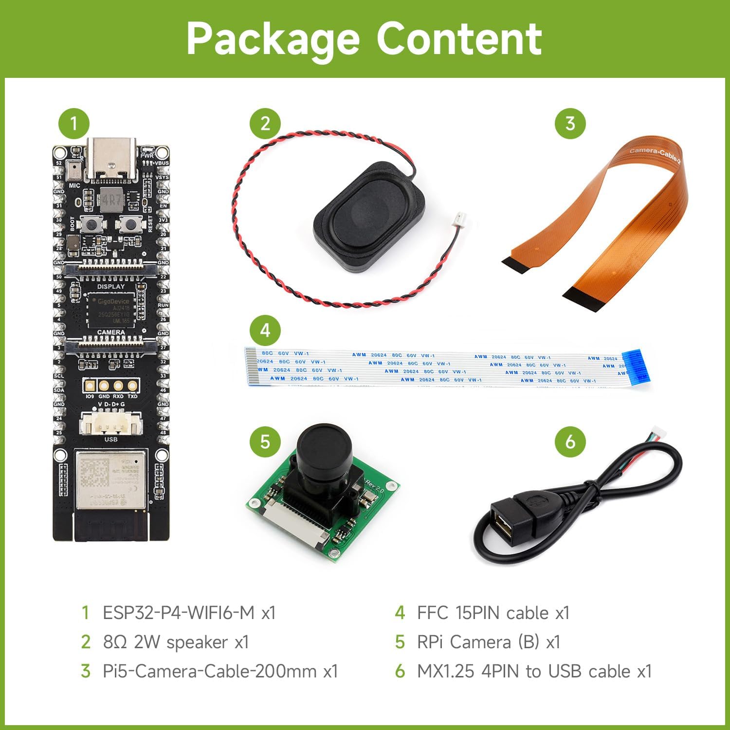 Waveshare ESP32-P4-WIFI6 High-Performance Development Board, Based On ESP32-P4 and ESP32-C6, Supports Wi-Fi 6 and Bluetooth 5/BLE, Bundle with Speaker and Camera-6 Items