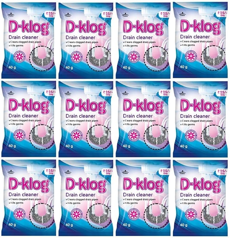 Drain Cleaner Powder (40g x 12 Units),Removes Clogs,Blockages in Washbasin,Septic Tank, Sinks,Pipes within 30 mins.Drain expert |Sink cleaner|Toilet Cleaner |No manual hassle required