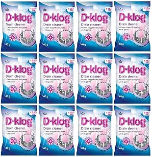 D-Klog Drain Cleaner Powder (40g x 12 Units),Removes Clogs,Blockages in Washbasin,Septic Tank, Sinks,Pipes within 30 mins.Drain expert Sink cleaner Toilet Cleaner No manual hassle required