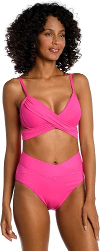 La Blanca Women's Island Goddess Wrap Underwire Push Up Swimsuit Top, Pop Pink, 