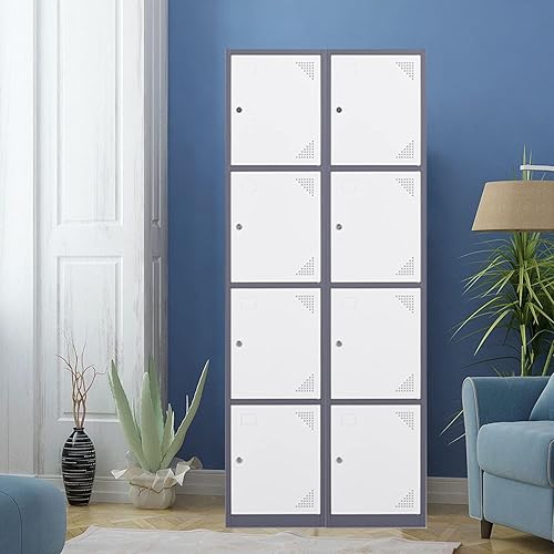 Vista 227 de Taquillas de metal para empleados, armario de almacenamiento de acero con 5 puertas para el hogar, oficina, escuela, gimnasio (blanco)
