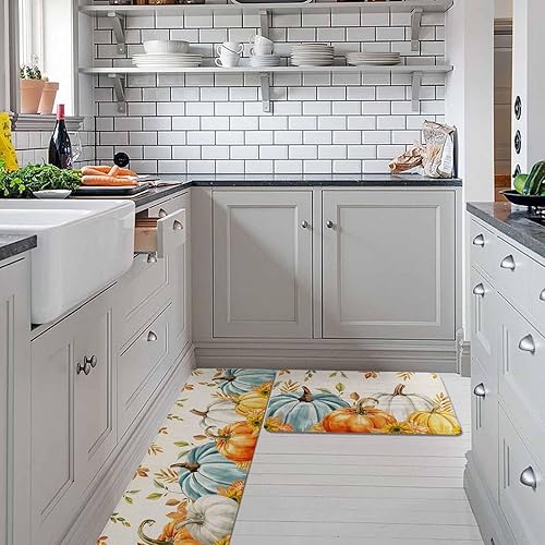 Miniatura 8 de Juego de 2 alfombras y tapetes de cocina de Navidad de Papá Noel, color rosa, dorado, blanco, copo de nieve, tapete de baño antideslizante para