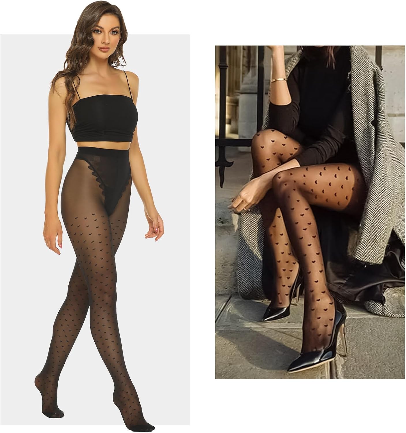 MANZI Patterned Tights Sheer Pantyhose for Women 20 Denier Stockings - Image 2