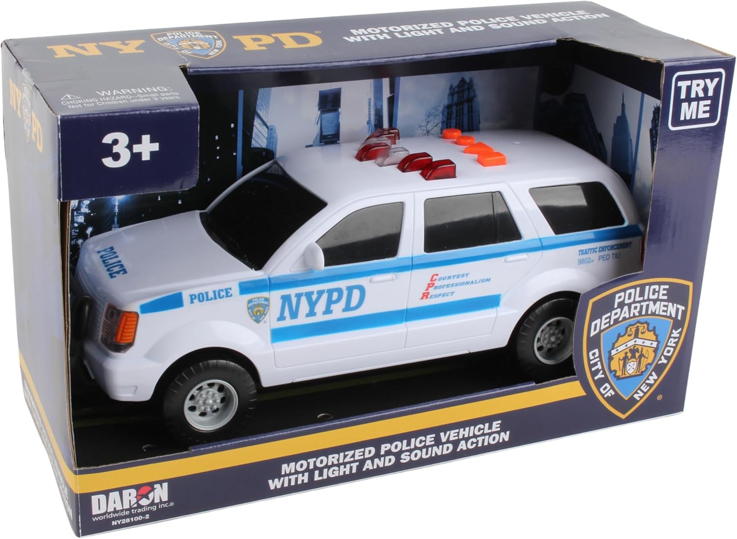 Daron NYPD Motorized Police SUV Toy – Official Licensed Patrol Truck with Lights & Sounds, Battery Powered Police Vehicle with Siren & Working Ladder for Kids Ages 3+
