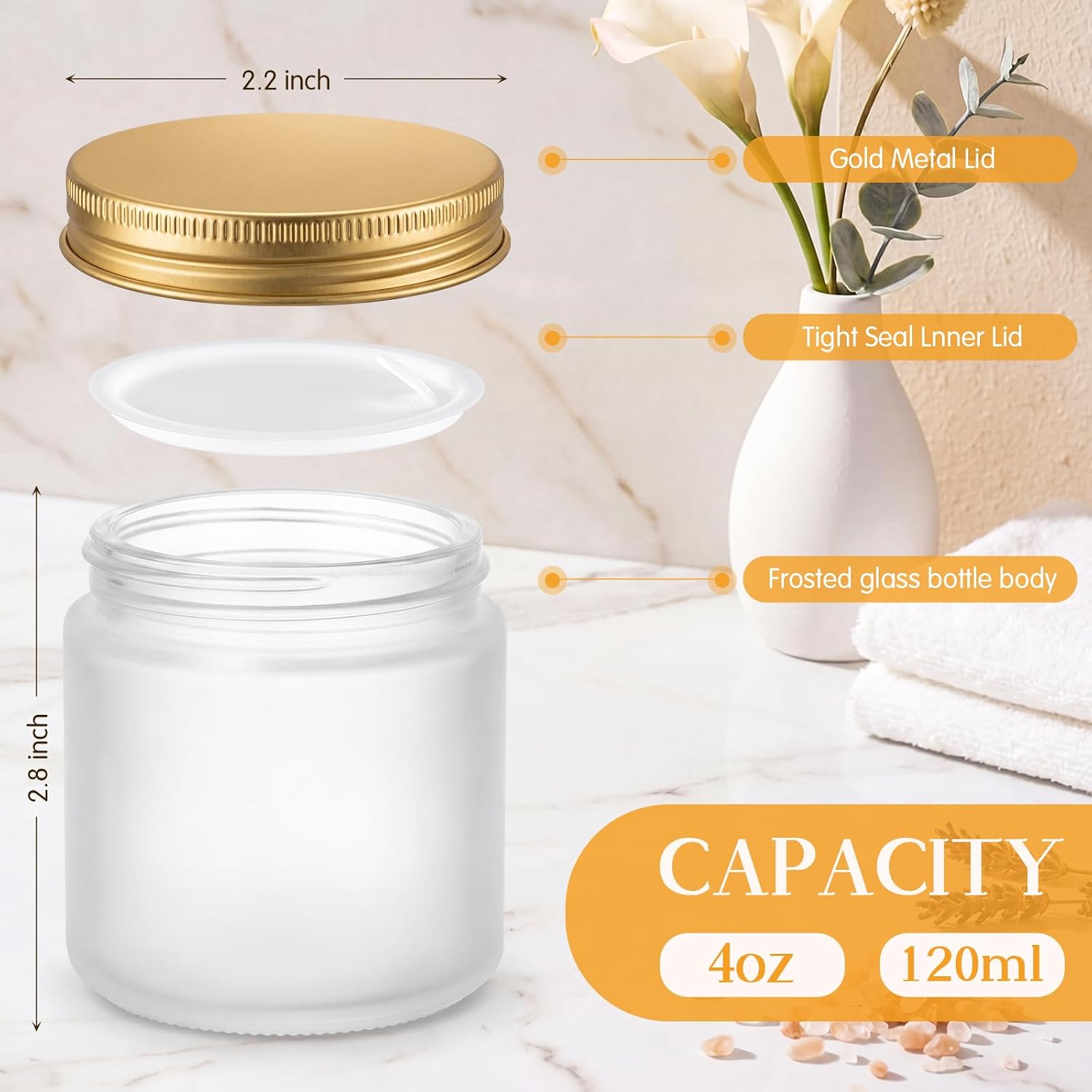 Norme 24 Pcs 4oz Glass Jars, Frosted Glass Containers with Gold Lids