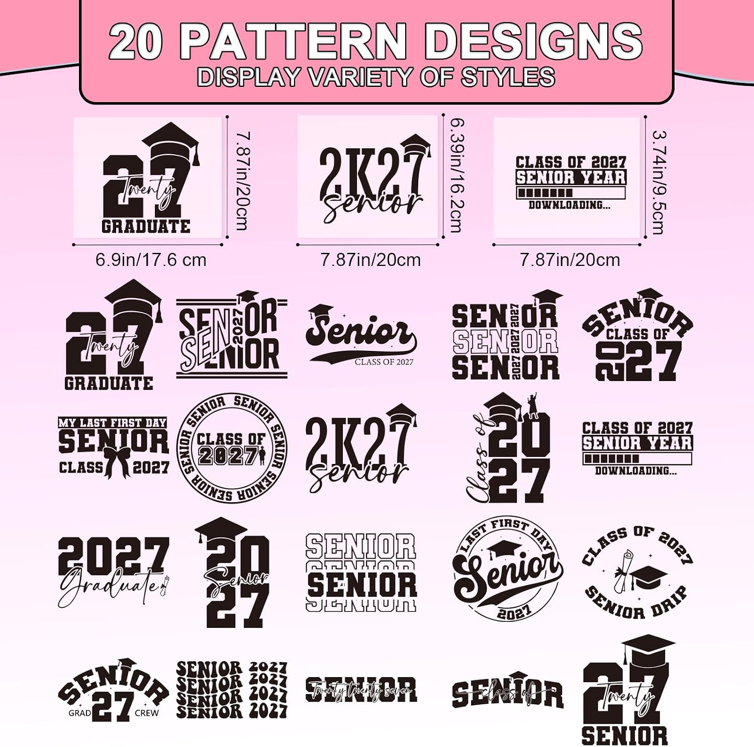 20 Pcs Senior 2027 Dtf Transfers Ready to Press for Clothes
