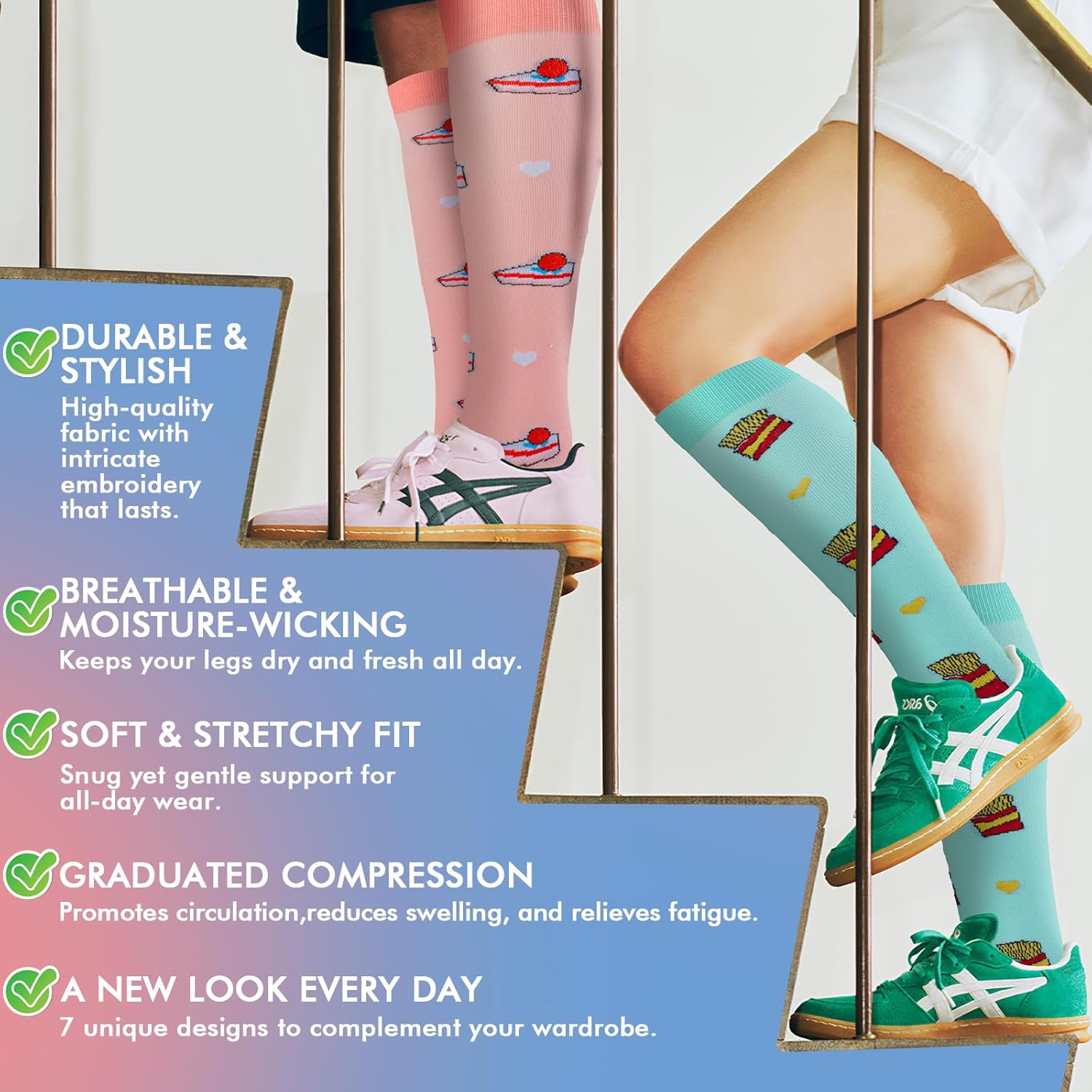 Compression Socks for Women & Men 7 Pairs Knee High Compression Socks 20-30 mmhg Best for Running,Nurse,Travel - Image 6