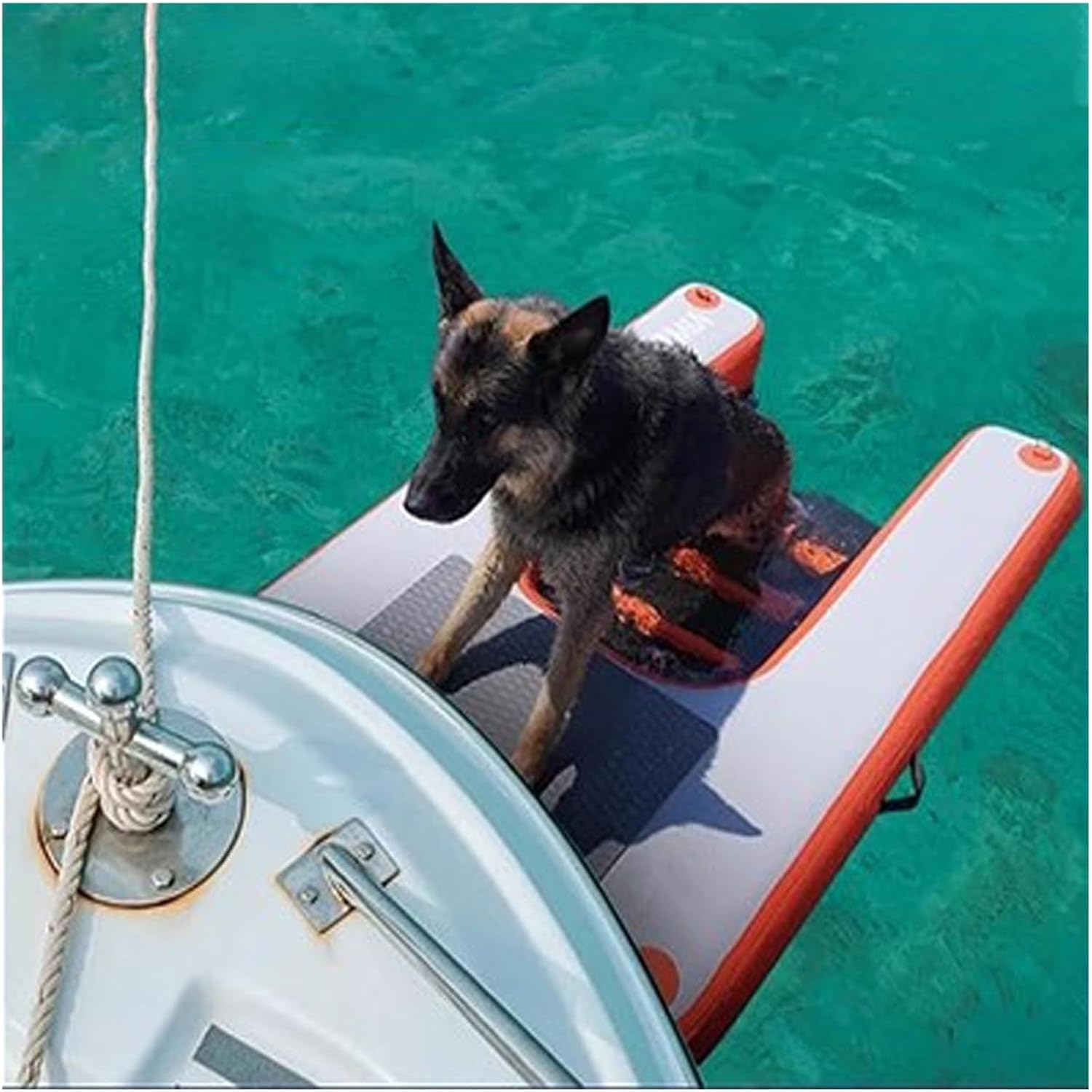 ERRULAN Inflatable Floating Dog Water Ramp, Large Dog Boat Ladder Heavy Duty for Small/Medium/Large Dogs, Non-Slip Dogs Pool Platform for Dogs Up to 230 LBS(Black)