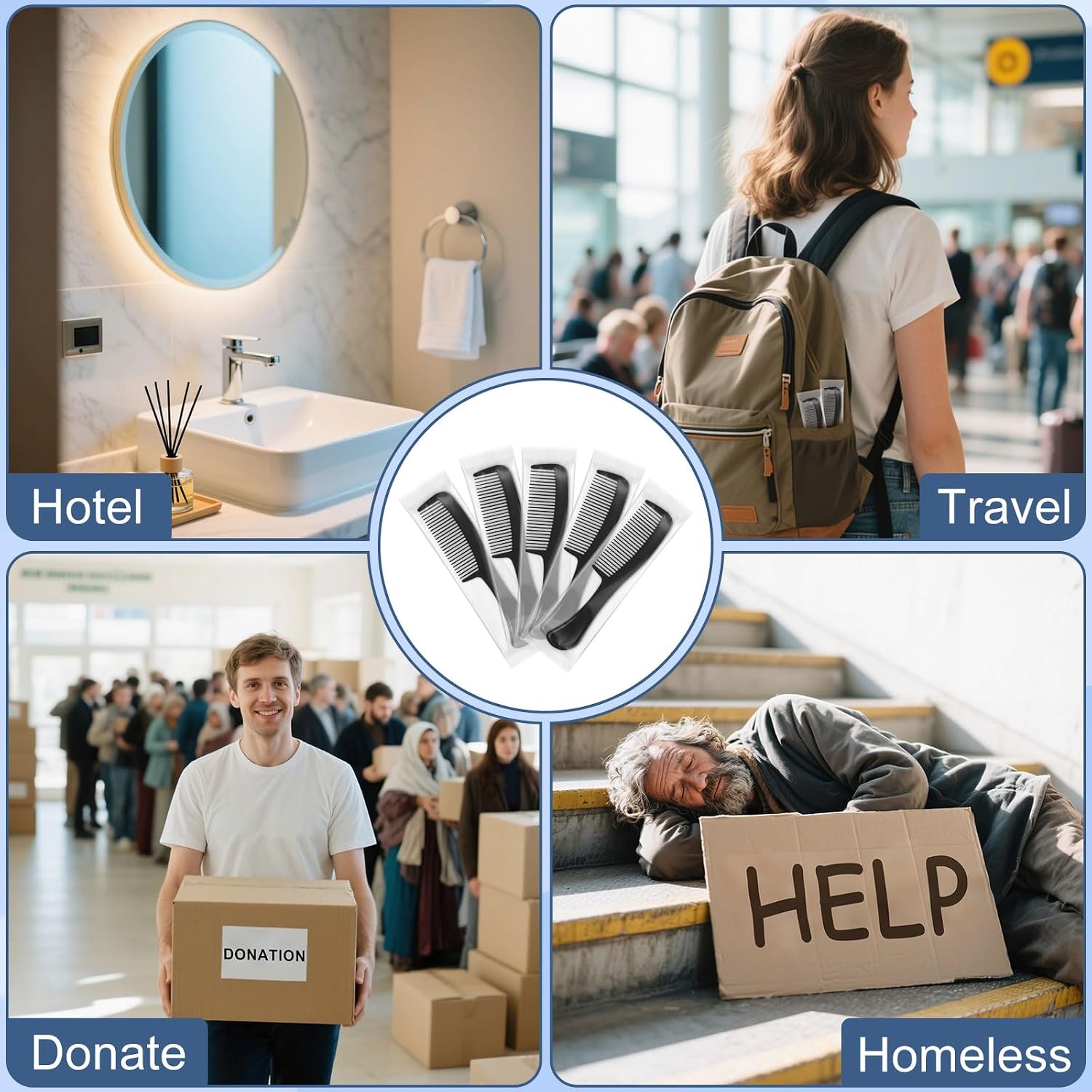 Combs Bulk, Combs Individually Wrapped, Simple And Stylish, Suitable For Hotels, Shelters, Homeless People, Nursing Homes, Charities, Black (200-PACK)